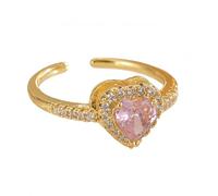 YANQSHM Ladies Rings, Sublime Heart Rings with Gemstone Statement Gold Fidget Band Adjustable Promise Wedding Band Sparkling Zirconia Crystal Jewellery Gift for Women Men Pink Zirconia