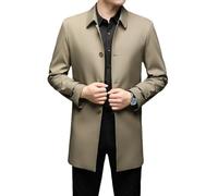 YANQSHM Long Trench Coat For Men,Mid Length Lightweight Windproof Jacket Plus Size Overcoat Formal Business Long Jackets Classic Long Mulberry Silk Casual Jacket,Khaki,M