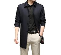 YANQSHM Long Trench Coat For Men,Mid Length Lightweight Windproof Jacket Plus Size Overcoat Formal Business Long Jackets Classic Long Mulberry Silk Casual Jacket,Navy Blue,S