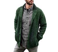 YANQSHM Men's Cardigans,Men's Cardigan Cable Knitted Wool Sweater Vintage Knit Jumper Casual Shirt Cardigan Button Down Jacket Long Sleeve Sweatshirt Thick Transition Jacket,Green,L