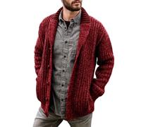 YANQSHM Mens Cardigans,Men's Cardigan Cable Knitted Wool Sweater Vintage Knit Jumper Casual Shirt Cardigan Button Down Jacket Long Sleeve Sweatshirt Thick Transition Jacket,Burgundy,XL