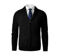 YANQSHM Mens Cardigans,Mens Cardigans,Men's Lapel Knit Cardigan Casual Knit Wool Sweater Shirt Fall Formal Business Jackets Shirt Long Sleeve Sweatshirt Lightweight Transition Jacket,Black,5XL