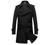 YANQSHM Men'S Double-Breasted Trench Coat With Belt,Slim Fit Windproof Long Pea Coat Fashion Business Classic Transition Blouson Coat Smart Outwear Military Rain Mac,Black,L