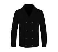 YANQSHM Mens Knitted Cardigan,Men's Lapel Cardigan Casual Knit Wool Sweater Shirt Vintage Coat Jumper Shirt Double Breasted Formal Jacket Lightweight Transition Jacket,Black,XXL