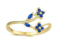 YANQSHM Natural Stone Rings, 925 Silver Leaf Ring with Color Gemstone Statement Stacking Wrap Leaf Fidget Band Adjustable Promise Wedding Band Balance Crystal Jewellery Gift for Women Men Blue Topaz