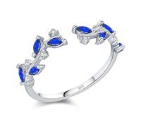 YANQSHM Natural Stone Rings, 925 Silver Sapphire Ring with Leaf Cut Gemstone Statement Branch Wrap Leaf Fidget Band Adjustable Promise Wedding Band Crystal Jewellery Gift for Women Men