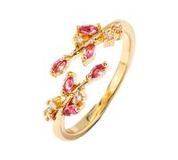 YANQSHM Ring for Women, Leaf Birthstone Ring with Gemstone Statement Thin Wrap Leaf Fidget Band Adjustable Eternity Engagement Band Balance Color Crystal Jewellery Gift for Women Men Red Zirconia