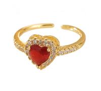 YANQSHM Ring for Women, Sublime Birthstone Rings with Heart Cut Gemstone Elegant Gold Fidget Band Adjustable Engagement Band Sparkling Crystal Jewellery Gift for Women Men Red Zirconia