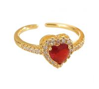 YANQSHM Ring for Women, Sublime Heart Rings with Gemstone Statement Gold Fidget Band Adjustable Promise Wedding Band Sparkling Zirconia Crystal Jewellery Gift for Women Men Red Zirconia