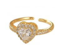 YANQSHM Rings Women, Sublime Birthstone Rings with Heart Cut Gemstone Elegant Gold Fidget Band Adjustable Engagement Band Sparkling Crystal Jewellery Gift for Women Men White Zirconia
