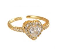 YANQSHM Rings Women, Sublime Heart Rings with Gemstone Statement Gold Fidget Band Adjustable Promise Wedding Band Sparkling Zirconia Crystal Jewellery Gift for Women Men White Zirconia