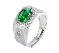YANQSHM Rings Women, Sublime Wide Couple Rings Inlay Oval Gemstone Statement Fidget Band Adjustable Eternity Engagement Band Sparkling Crystal Jewellery Gift for Women Men Emerald