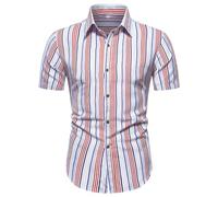 YANQSHM Shirts for Men, Mens Hawaiian Shirts Short Sleeve Traditional Striped Print Pattern Summer Basic Tee Regular Fit Lightweight Casual Beach Top for Daily Holiday Party Red S