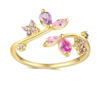 YANQSHM Silver Rings, 925 Silver Leaf Ring with Color Gemstone Statement Stacking Wrap Leaf Fidget Band Adjustable Promise Wedding Band Balance Crystal Jewellery Gift for Women Men Purple Zirconia