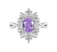 YANQSHM Silver Rings, Crown Wedding Ring Inlay Oval Gemstone Statement Celtic Knot Fidget Band Adjustable Engagement Band with Cubic Zirconia Crystal Jewellery Gift for Women Men Amethyst