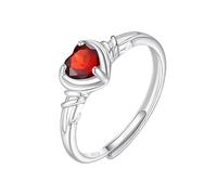 YANQSHM Silver Rings for Women 925, 925 Sterling Silver Heart Rings Vibrant Natural Crystal Band Adjustable Dainty Gemstone Promise Engagement Wedding Band Jewellery Gift for Her Ruby
