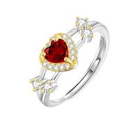 YANQSHM Silver Rings for Women 925, S925 Sterling Silver Gemstone Ring for Women Split Shank Heart Engagement Band Adjustable Radiant Crystal Promise Wedding Band Jewellery Gift Ruby