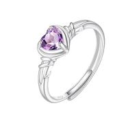 YANQSHM Silver Rings for Women, 925 Sterling Silver Heart Rings Vibrant Natural Crystal Band Adjustable Dainty Gemstone Promise Engagement Wedding Band Jewellery Gift for Her Amethyst