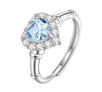 YANQSHM Silver Rings for Women, 925 Sterling Silver Heart Rings Vibrant Natural Gemstone Band Adjustable Sparkling Crystal Luxury Promise Engagement Wedding Band for Her Gift Blue Topaz