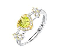 YANQSHM Silver Rings for Women, S925 Sterling Silver Gemstone Ring for Women Split Shank Heart Engagement Band Adjustable Radiant Crystal Promise Wedding Band Jewellery Gift Peridot