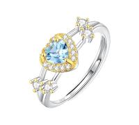 YANQSHM Silver Rings for Women, S925 Sterling Silver Gemstone Ring for Women Split Shank Heart Engagement Band Adjustable Radiant Crystal Promise Wedding Band Jewellery Gift Blue Topaz