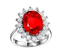 YANQSHM Silver Rings, Sublime Birthstone Rings Inlay Oval Gemstone Statement Friendship Band Adjustable Eternity Engagement Band Sparkling Crystal Jewellery Gift for Women Men Ruby