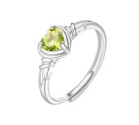 YANQSHM Sterling Silver Rings, 925 Sterling Silver Heart Rings Vibrant Natural Crystal Band Adjustable Dainty Gemstone Promise Engagement Wedding Band Jewellery Gift for Her Peridot