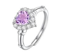 YANQSHM Sterling Silver Rings, 925 Sterling Silver Heart Rings Vibrant Natural Gemstone Band Adjustable Sparkling Crystal Luxury Promise Engagement Wedding Band for Her Gift Amethyst