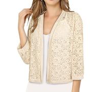 YANQSHM Women's Cardigans, Women's Summer Shrug Cardigan 3/4 Sleeve Floral Lace Open Front Crochet Shawl Jacket Lightweight Casual Blouse Tops for Daily Dating Beach Dress Cover Up Beige XL