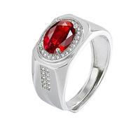 YANQSHM Womens Rings, Sublime Wide Couple Rings Inlay Oval Gemstone Statement Fidget Band Adjustable Eternity Engagement Band Sparkling Crystal Jewellery Gift for Women Men Ruby