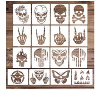Yanroom Skull Stencils for Painting On Wood Flame Skeleton Hand Finger Fire Templates for Airbrushing Art Crafts Plastic Reusable Wood Burning Stencils for Wall Canvas (Skull)