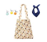 YANROSE Colorful Beaded Beach Tote Handbag, Boho Crochet Shoulder Bag For Women, Lightweight Summer Knit Hobo Purse &Travel Organizer