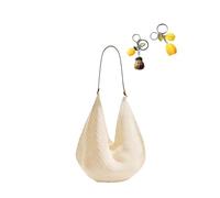 YANROSE Crochet Bag Simple Woven Large Capacity Hollow Lazy Style Shoulder Tote Bag(Beige)