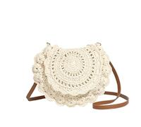 YANROSE Crochet Messenger Crossbody Shoulder Bag Lace Hollow Woven Adies Versatile Commuter(Beige)