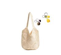YANROSE Crochet Shoulder Bag Small Woven Summer Seaside Vacation Lazy Loose(Beige)