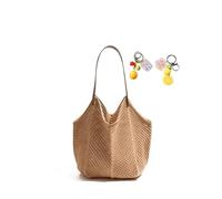 YANROSE Crochet Shoulder Bag Summer Travel Woven Lazy Style Knitted Handheld(Khaki)