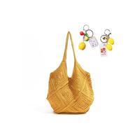 YANROSE Crochet Shoulder Tote Bag Beach Lazy Style Woven Knitted Loose(Yellow)