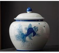 YANROSE Ginger Jar Tea Canister Ceramic Hand-painted Spice Sugar Kitchen Storage Caddy(Blue,L)