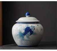 YANROSE Ginger Jar Tea Canister Ceramic Hand-painted Spice Sugar Kitchen Storage Caddy(Blue,S)