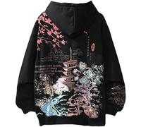 YANROSE Graphic Hoodies For Women Fairy Grunge Sakura Anime Hoodie Harajuku Y2K Hoodies Kawaii Cute Baggy Hoodie Long Sleeve Sweatshirt Kawaii Clothes (Color : Black, Size : XL)