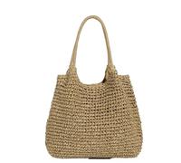 YANROSE Straw Bag Seaside Vacation Women's Summer Large Capacity Simple Casual Commuter Underarm Bag(Khaki)