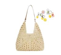 YANROSE Straw Beach Shoulder Bag Summer Woven Handbag Boho Knit For Women(Beige)