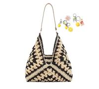 YANROSE Straw Beach Shoulder Bag Summer Woven Handbag Boho Knit For Women(Blackb)