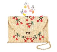YANROSE Straw Crossbody Purses For Women Summer Vacation Beach Shoulder Bags Envelope Woven Cherry