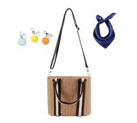 YANROSE Straw Handbag Crossbody Shoulder Bag, Woven Purse, Summer Chic Bucket Top Handle Satchel(Brown)