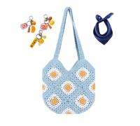 YANROSE Summer Crossbody Shoulder Bag Beach Vacation Soft Foldable, Crochet Woven Boho(Blue)