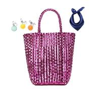 YANROSE Waterproof Beach Bag, Cute Versatile Handbag, Minimalist Plastic Woven, Everyday, Casual Occasions, Beach Vacations(Pink)