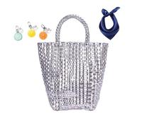 YANROSE Waterproof Beach Bag, Cute Versatile Handbag, Minimalist Plastic Woven, Everyday, Casual Occasions, Beach Vacations(Silver)