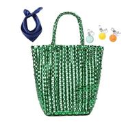 YANROSE Waterproof Beach Bag, Cute Versatile Handbag, Minimalist Plastic Woven, Everyday, Casual Occasions, Beach Vacations(Green)