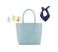 YANROSE Waterproof Beach Bag, Small Cute Plastic Woven For Carrying, Picnics Bath Basket(Blue)